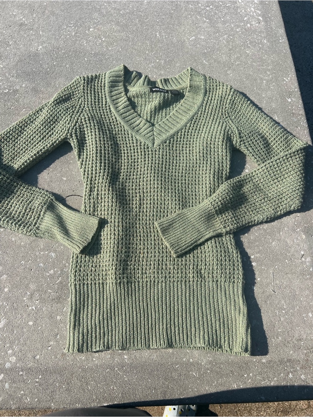 Vintage Wet Seal Y2K Olive Green V-Neck Knit Sweater Coastal Cowgirl Boho Size M